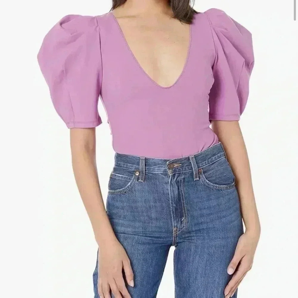 NWT FREE PEOPLE Va Va Voop Puff Sleeve Bodysuit SIZE M